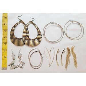 7 Pairs Huge Over 3" Pierced Earrings Lot Hoops Dangle Bar Fringe Butterfly Y2K